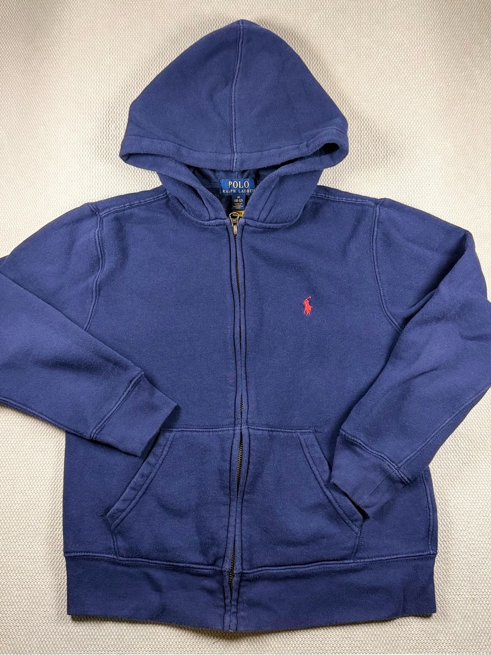 Kids Polo by Ralph Lauren Navy Full-Zip Hoodie with Red Pony size 10-12 medium